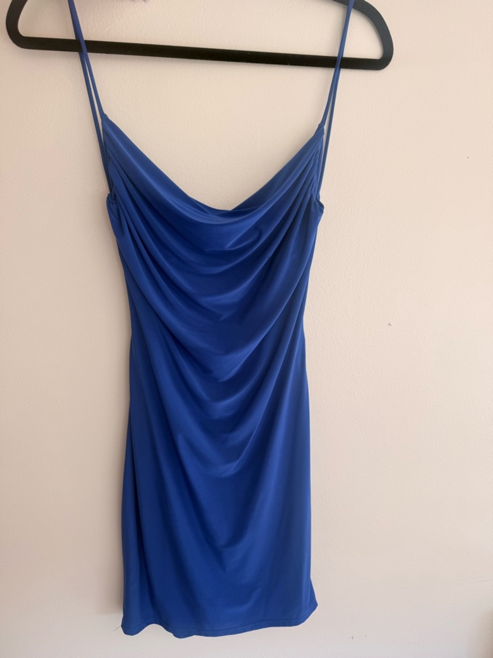 Blue Draped Slip Dress with Cowl Neck